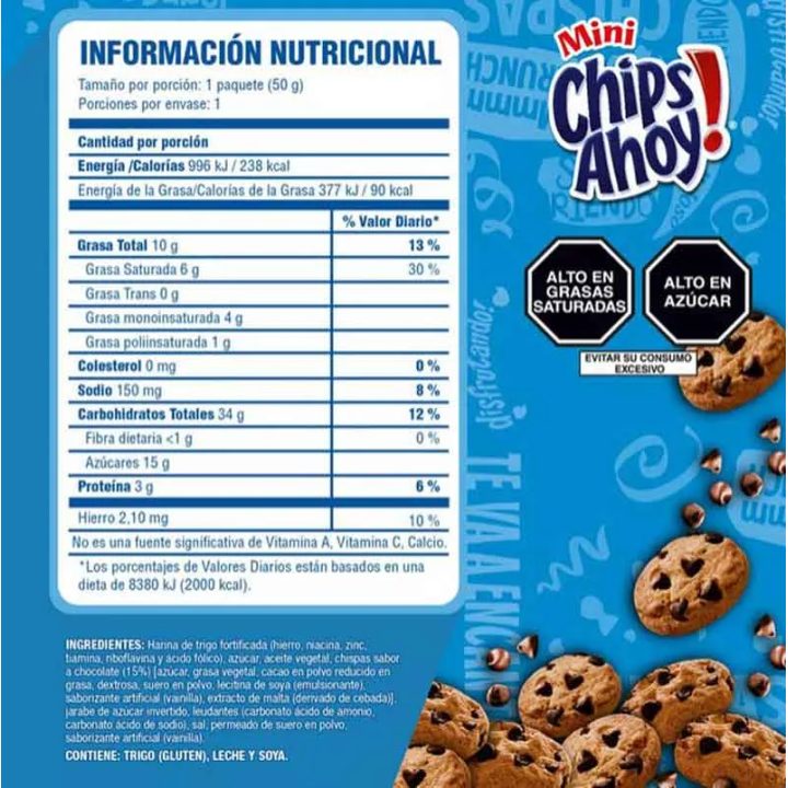 Valor energetico Chips Ahoy 20 unidades de 40 gr.