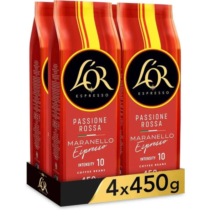 4 paquetes Passione Rossa Maranello Espresso de 450 g. Café en grano L'or