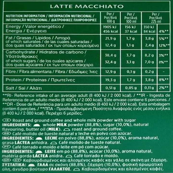 VALOR ENERGÉTICO Latte Macchiato STARBUCKS