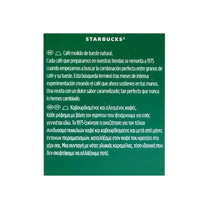 Valor energético Espresso Roast Starbucks Dolce Gusto
