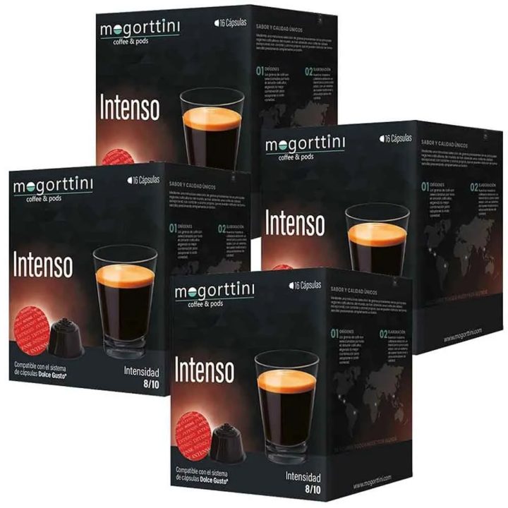 Intenso Mogorttini 4 cajas de 16 cápsulas compatible Dolce Gusto