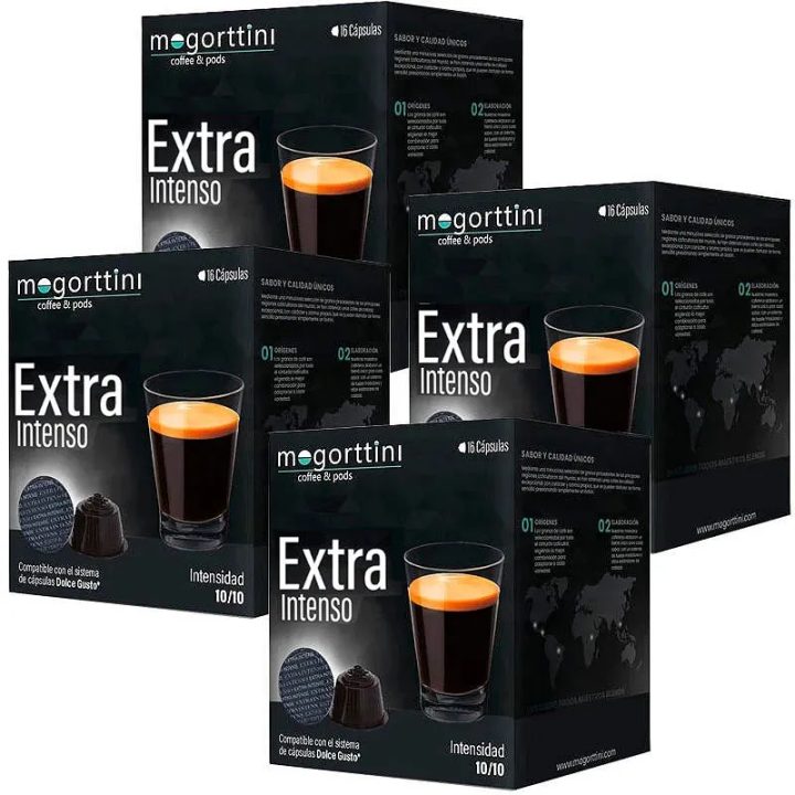 Extra Intenso Mogorttini 4 cajas de 16 cápsulas compatible Dolce Gusto