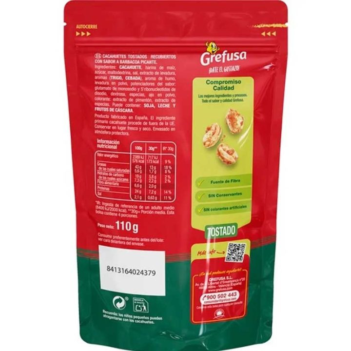 VALOR NUTRICIONAL CACAHUETES CRUJIENTES GREFUSA