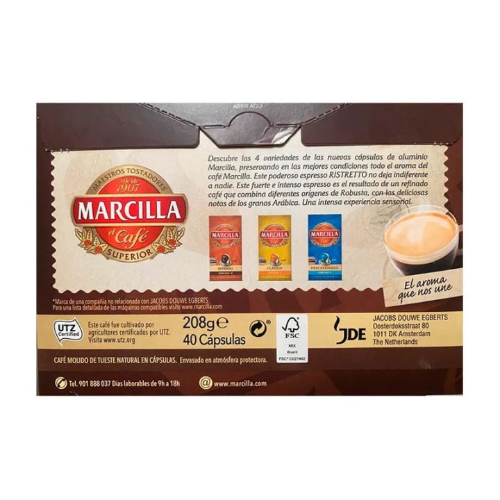Ristretto Marcilla , 40 cápsulas de aluminio compatibles con Nespresso
