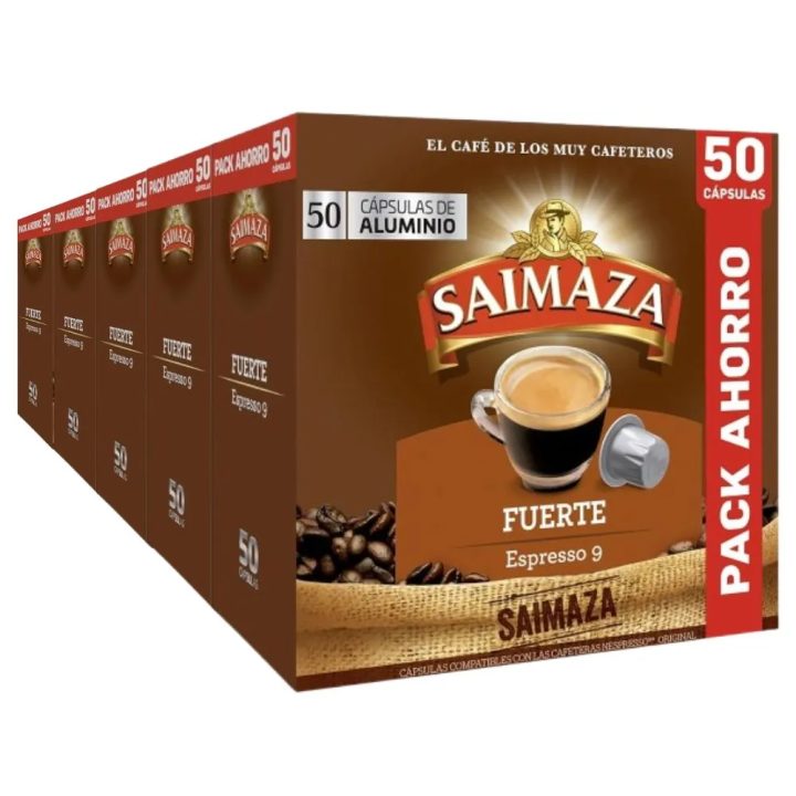 5 Cajas de Café Fuerte Saimaza PACK AHORRO 250 cápsulas de aluminio compatibles Nespresso