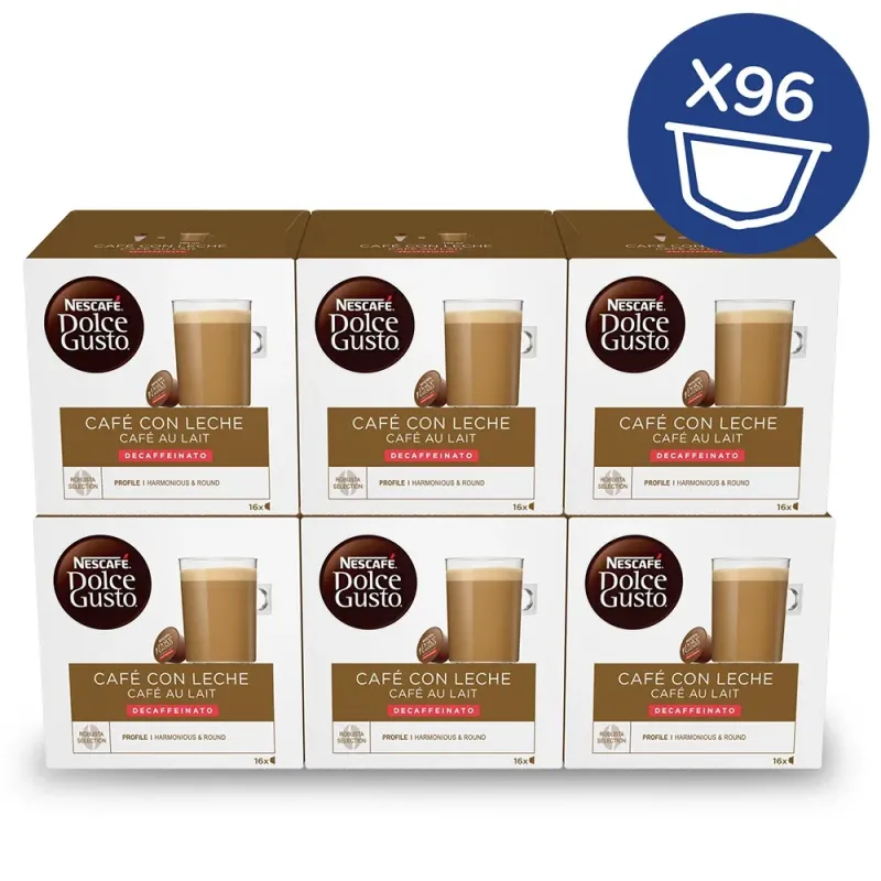 NESCAFÉ® Dolce Gusto® Café con Leche Descafeinado x 6, 96 Cápsulas NESCAFÉ® Dolce Gusto® Café con Leche Descafeinado x 6, 96 Cápsulas