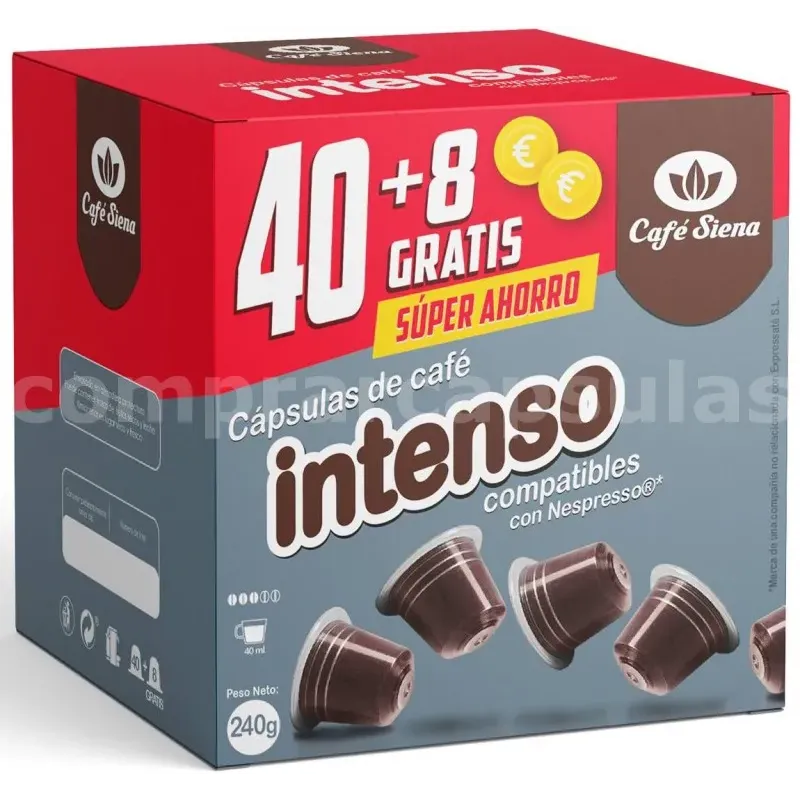 Café Intenso Siena 40+8 cápsulas Compatibles Nespresso®* Café Intenso Siena 40+8 cápsulas Compatibles Nespresso®*