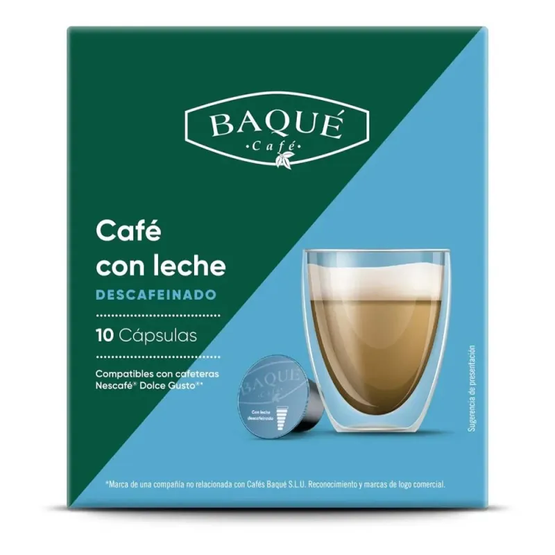 Café con Leche Descafeinado Baqué 10 cápsulas compatibles Dolce Gusto Café con Leche Descafeinado Baqué 10 cápsulas compatibles Dolce Gusto