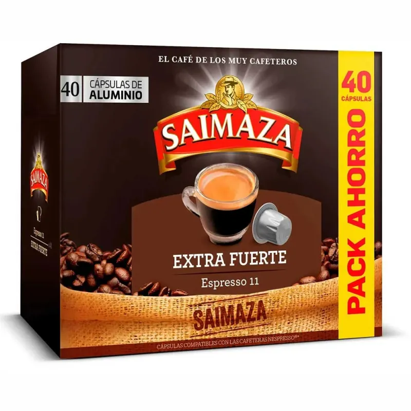 SAIMAZA Café Espresso Extra Fuerte pack ahorro 50 cápsulas compatibles Nespresso SAIMAZA Café Espresso Extra Fuerte pack ahorro 50 cápsulas compatibles Nespresso