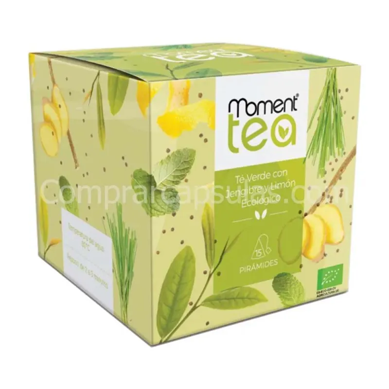 MOMENT TEA Té Verde con Jengibre y Limón Ecológico 15 Piramides MOMENT TEA Té Verde con Jengibre y Limón Ecológico 15 Piramides