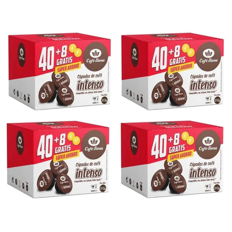 Pack 4 unidades Café Siena Intenso 40+8 Cápsulas Compatibles Dolce Gusto®* Pack 4 unidades Café Siena Intenso 40+8 Cápsulas Compatibles Dolce Gusto®*