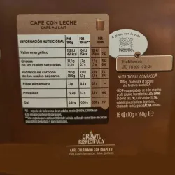 Valor energético Café con Leche Dolce Gusto Nescafé