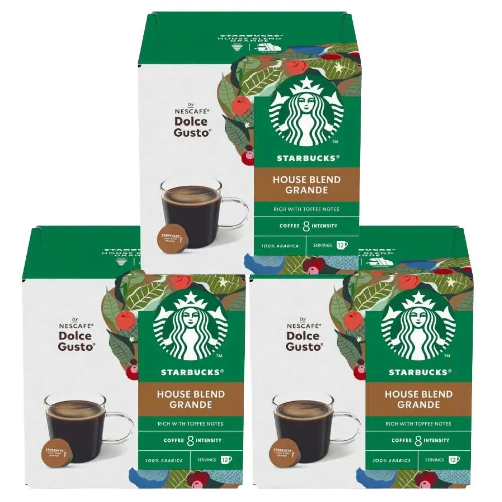 3 cajas de House Blend Grande Starbucks 12 cápsulas Nescafé Dolce Gusto