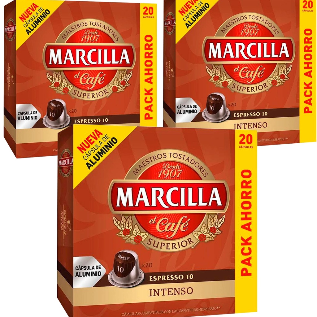 3 cajas Intenso Marcilla, 20 cápsulas de aluminio compatibles con Nespresso