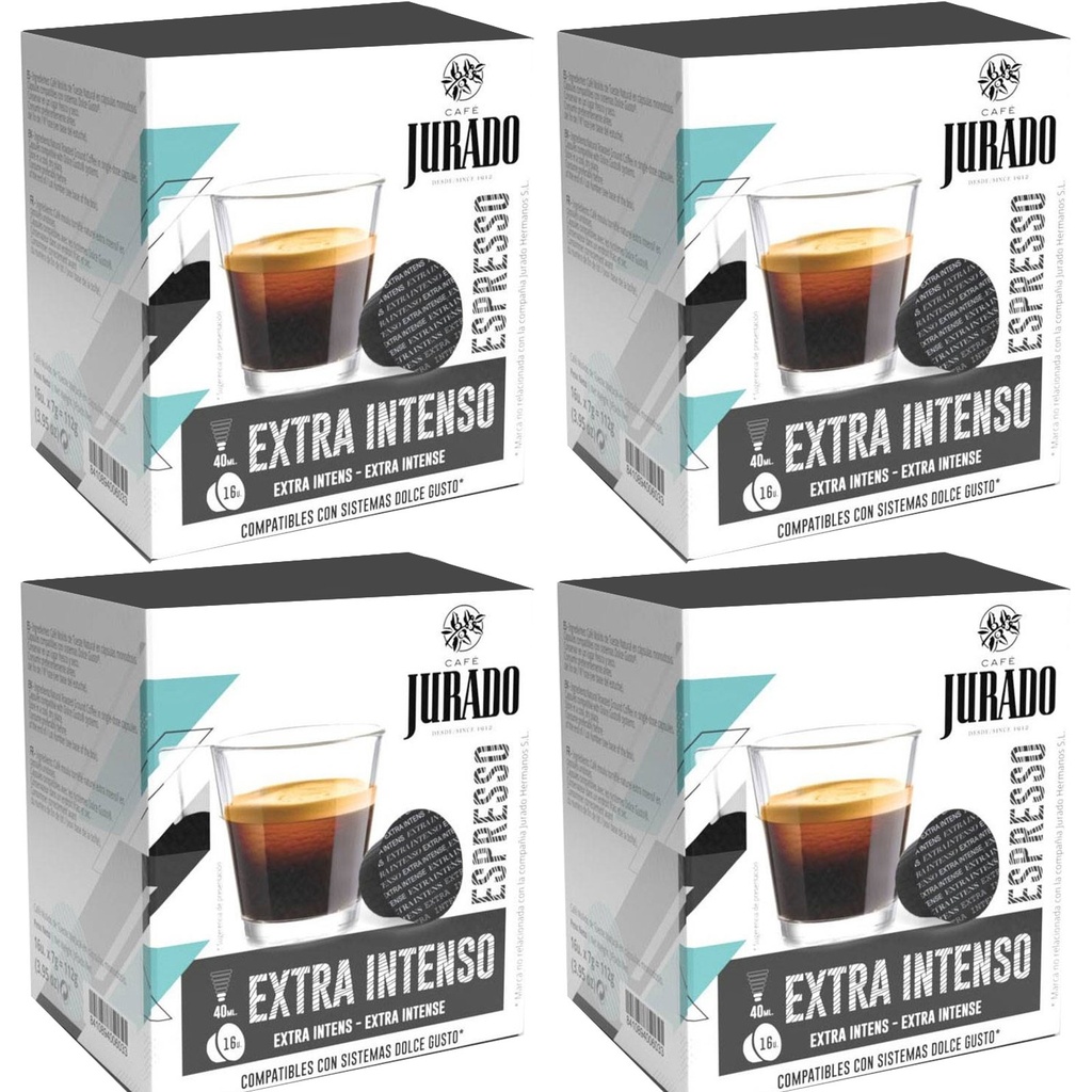 4 cajas Extra Intenso, 16 cápsulas café Jurado compatibles Dolce Gusto