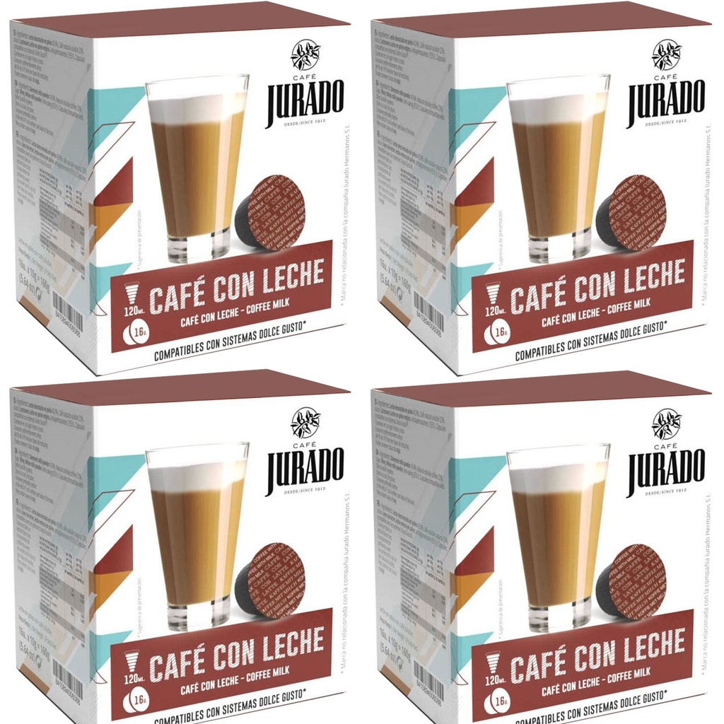 4 cajas Cafe con leche café Jurado , 16 cápsulas para Dolce Gusto