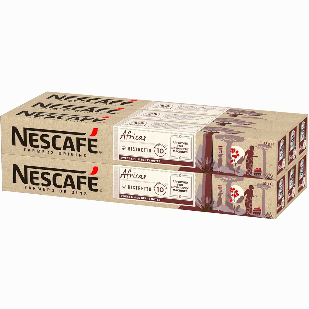 6 tubos de Africas Ristretto Nescafé , 10 cápsulas Nespresso aluminio intensidad 10 7630477879774