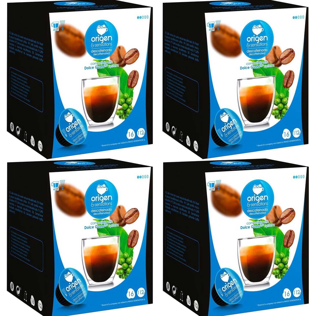 4 cajas de Descafeinado, 16 cápsulas Origen & Sensations compatibles Dolce Gusto 8435336216030