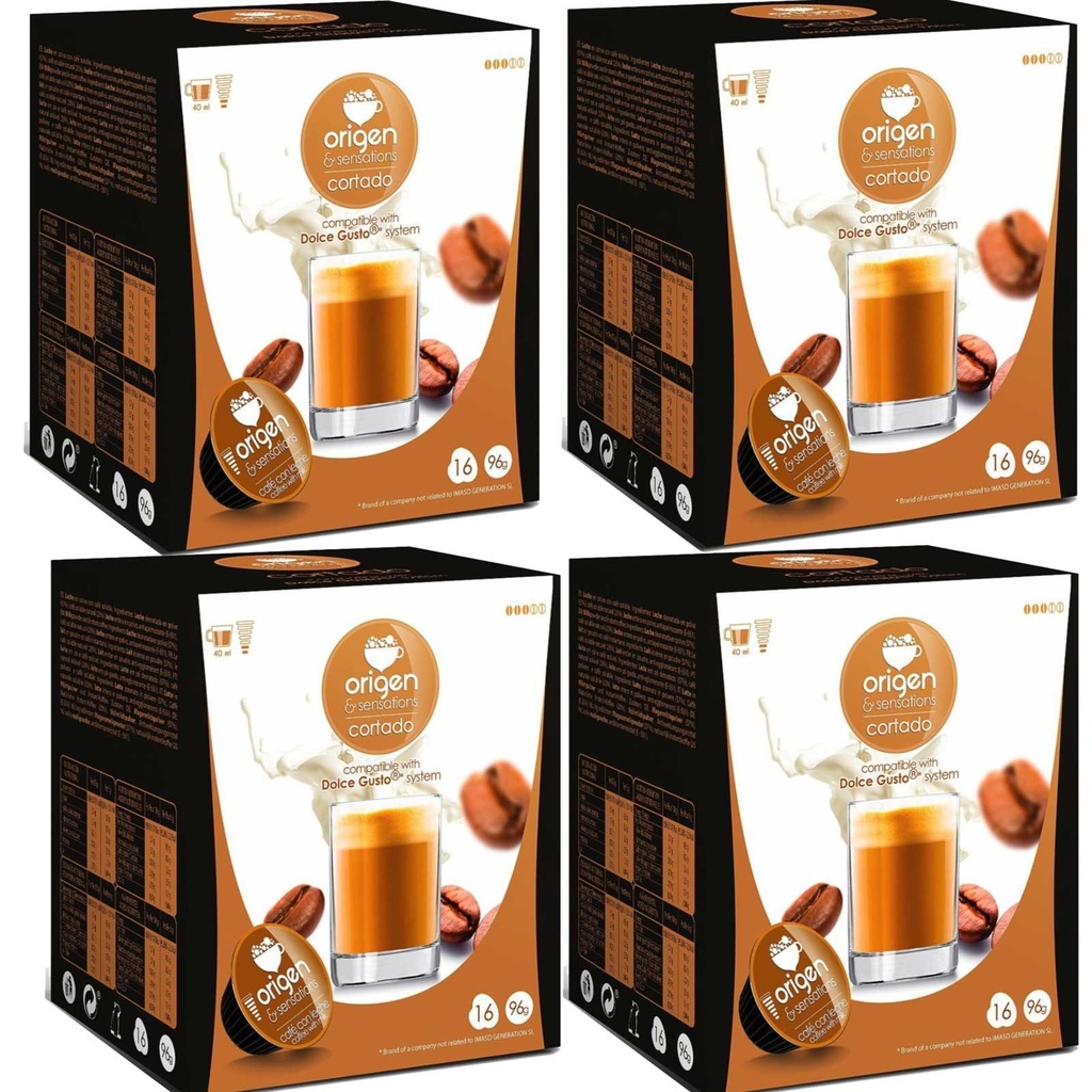 4 cajas de Cortado, 16 cápsulas Origen & Sensations compatibles Dolce Gusto 8435336216054