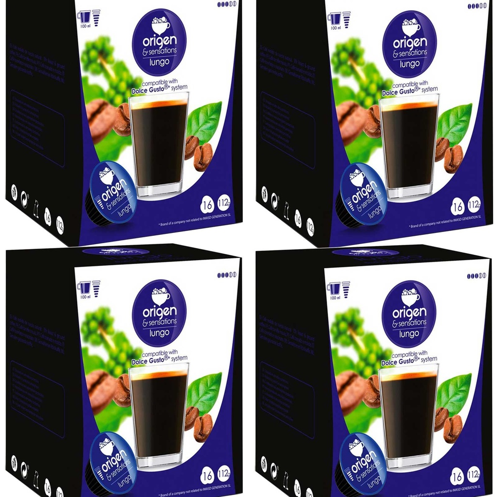 4 cajas de  Lungo, 16 cápsulas Origen & Sensations compatibles Dolce Gusto 8435336216115