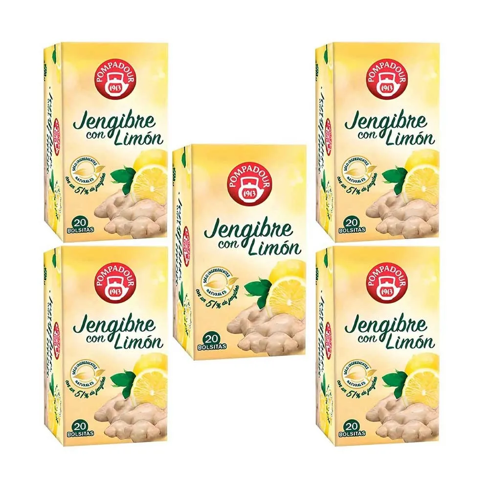 5 cajas de  Jengibre con Limón Pompadour 20 infusiones