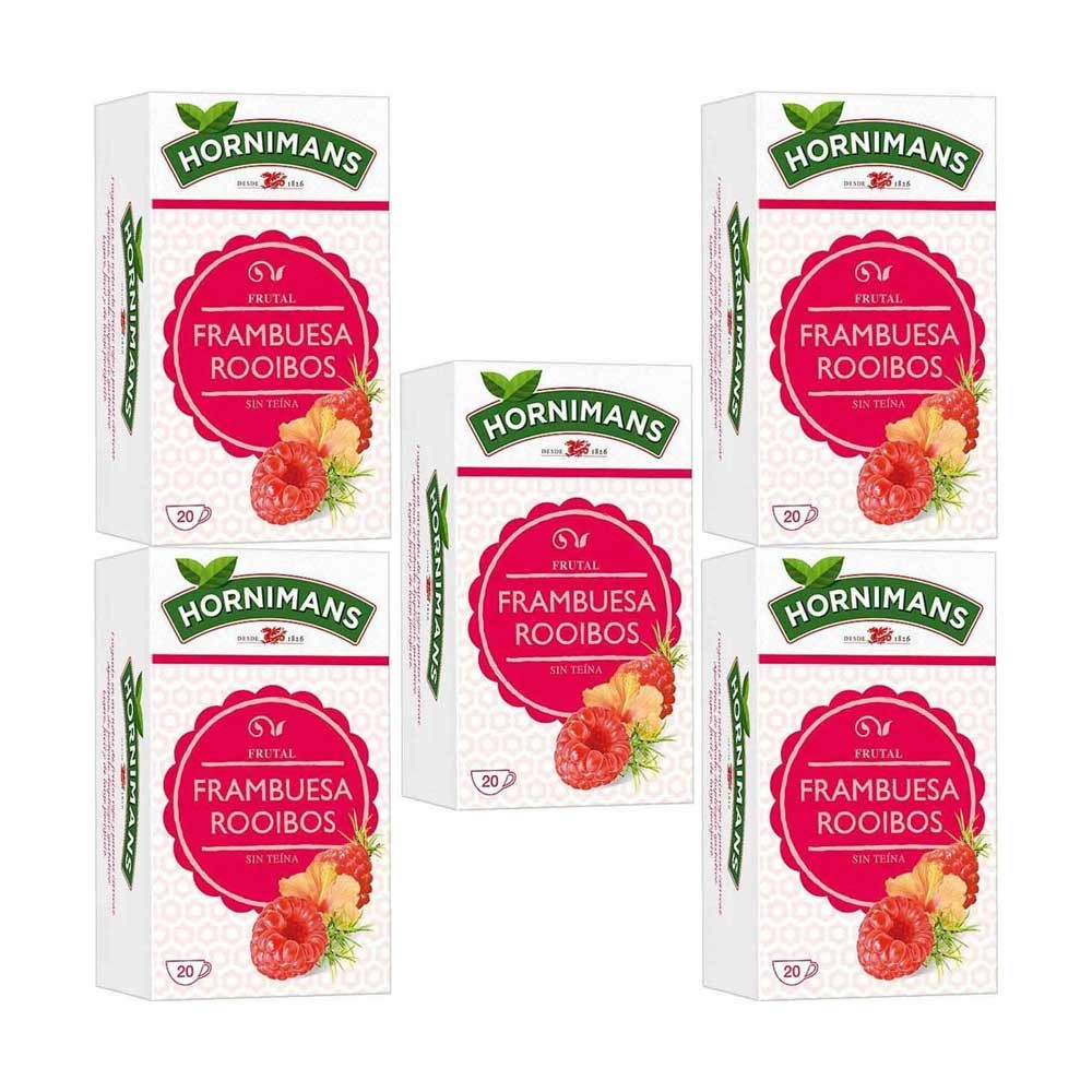 5 cajas de Infusiónes de frambuesa rooibos 20 bolsitas Hornimans 8410091103634