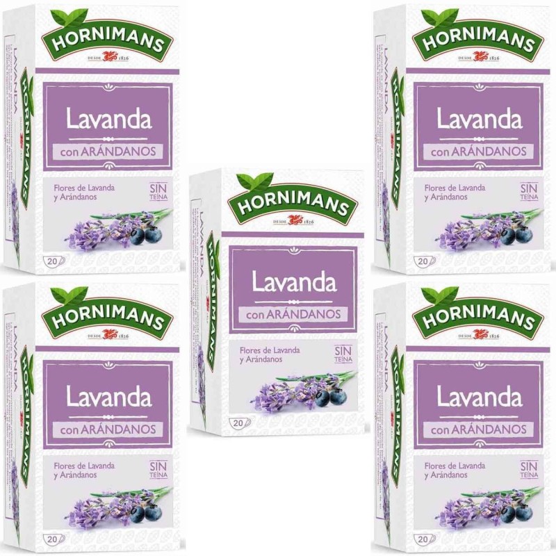 5 cajas de Flores de Lavanda con Arándanos sin teína Hornimans