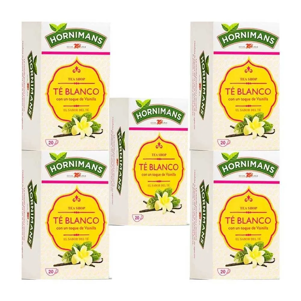 5 cajas de Hornimans Té Blanco con un Toque de Vainilla, 20 bolsitas