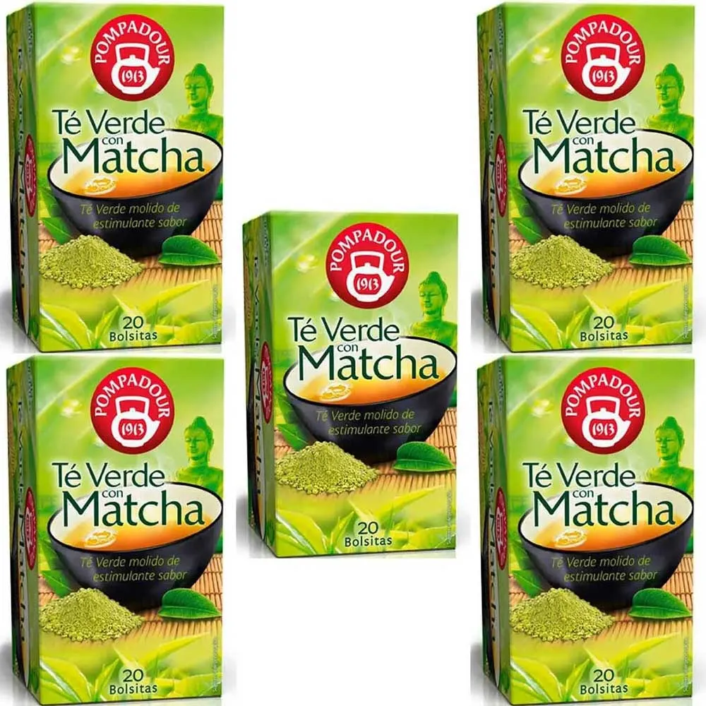 5 cajas de  Té verde Matcha Pompadour 20 infusiones