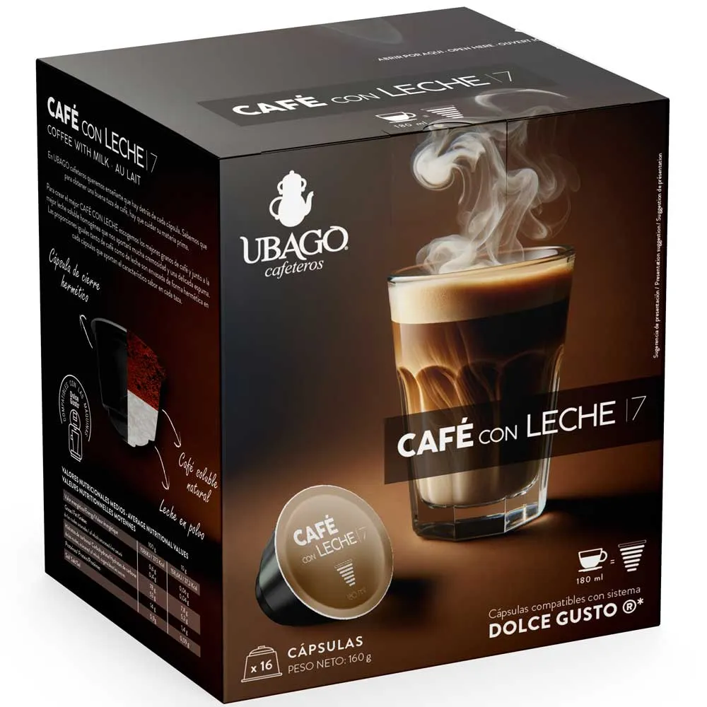Café con Leche para Dolce Gusto 16 cápsulas marca Ubago