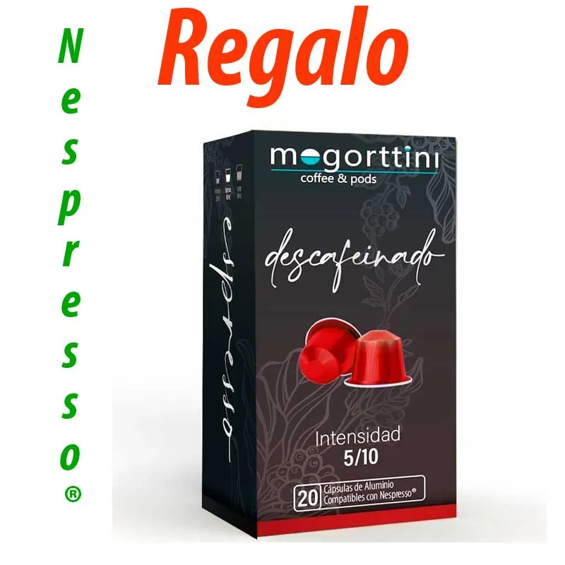Regalo Descafeinado Mogorttini, caja 20 cápsulas. Compatibles con Nespresso.