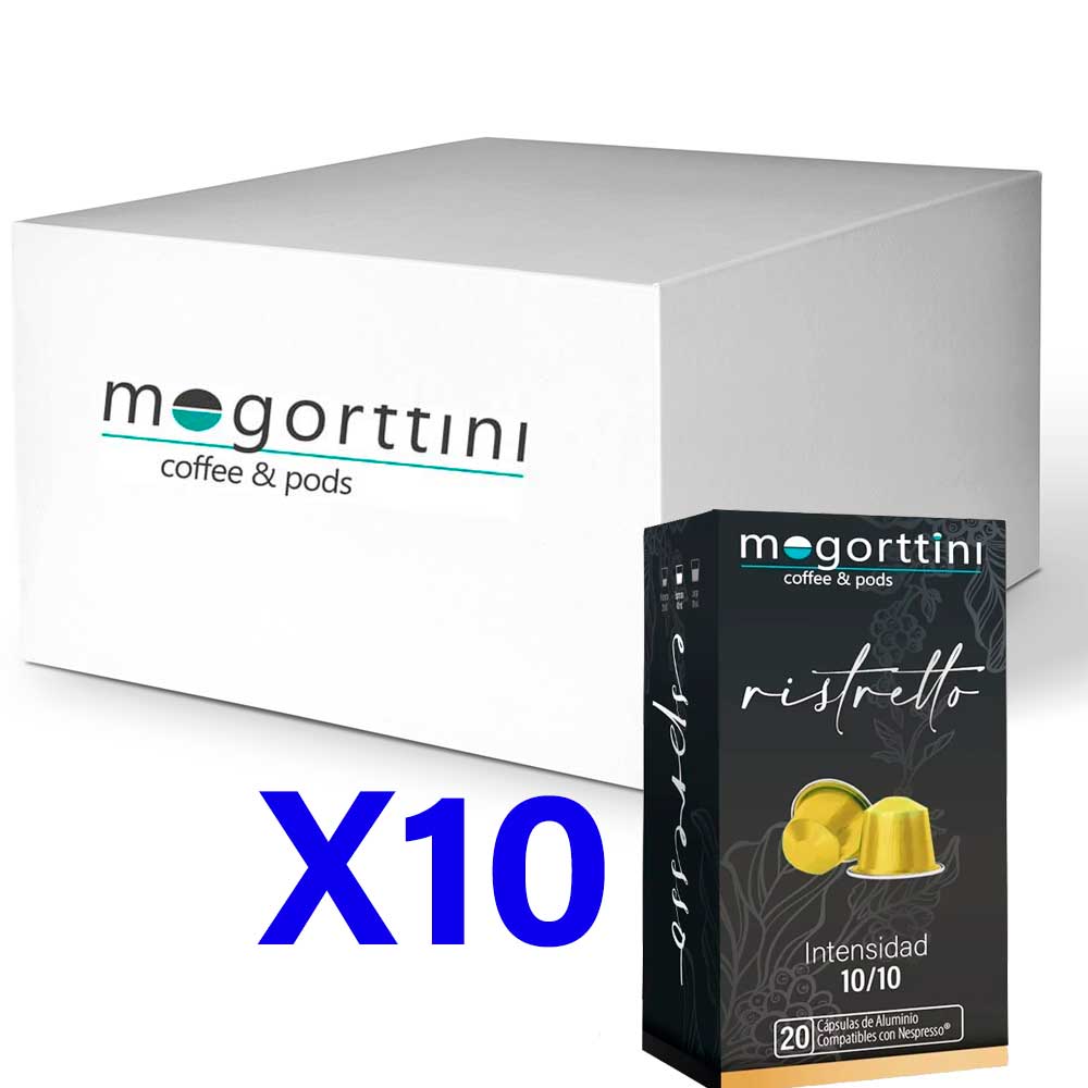Mogorttini - Café Ristretto, 200 Cápsulas de Aluminio Compatibles con Nespresso (Formato 10x20 uds)