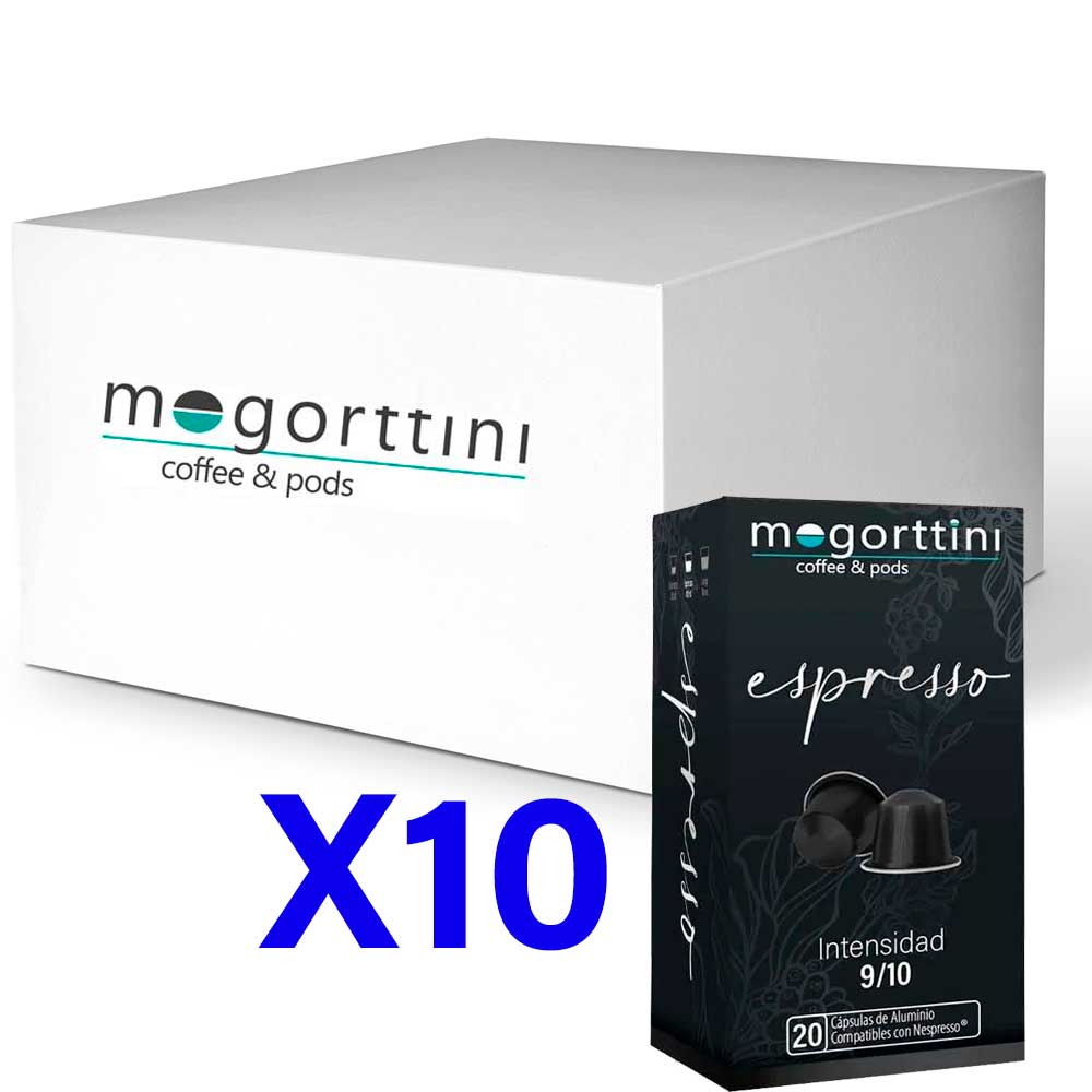 Mogorttini - Café Espresso, 200 Cápsulas de Aluminio Compatibles con Nespresso (Formato 10x20 uds)