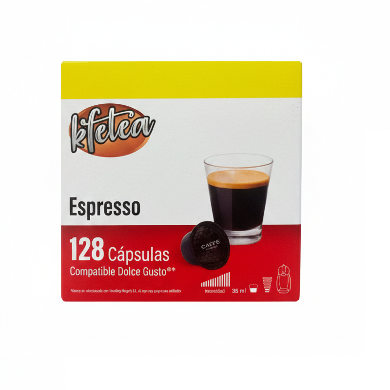 Kfetea - Espresso. 128 Capsulas Compatibles Dolce Gusto (Formato 8x16 uds). Extra Sabor y Energía