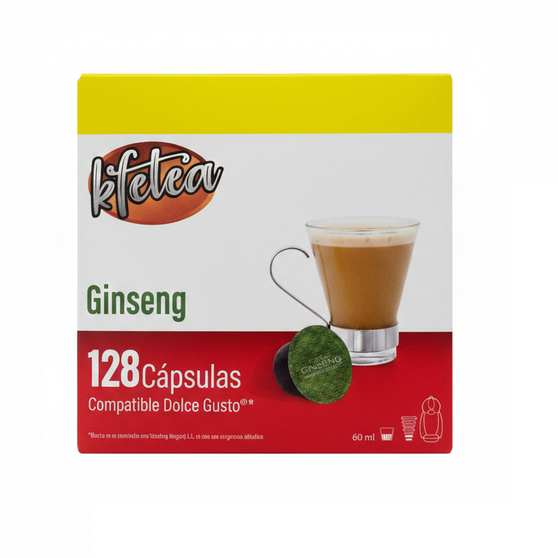 Kfetea - Ginseng. 128 Capsulas Compatibles Dolce Gusto (Formato 8x16 uds). Extra Sabor y Energía