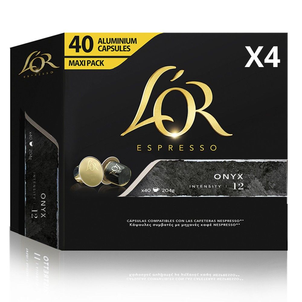 L'or onyx pack 160 nespresso compatible capsules 40 capsules per box - extra intense espresso coffee - maxi savings pack for strong coffee lovers at home or office