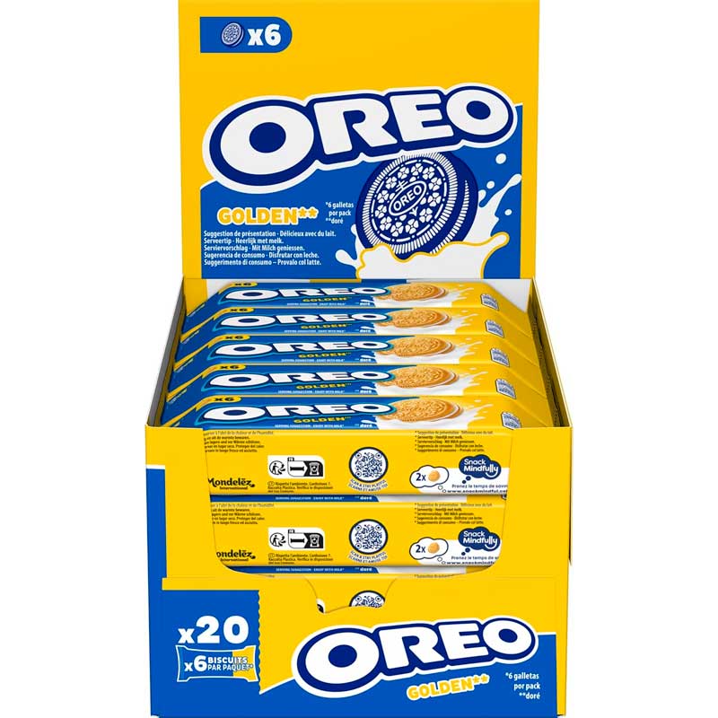 Galletas Oreo Golden. Caja de 20 paquetes de 6 galletas cada uno.