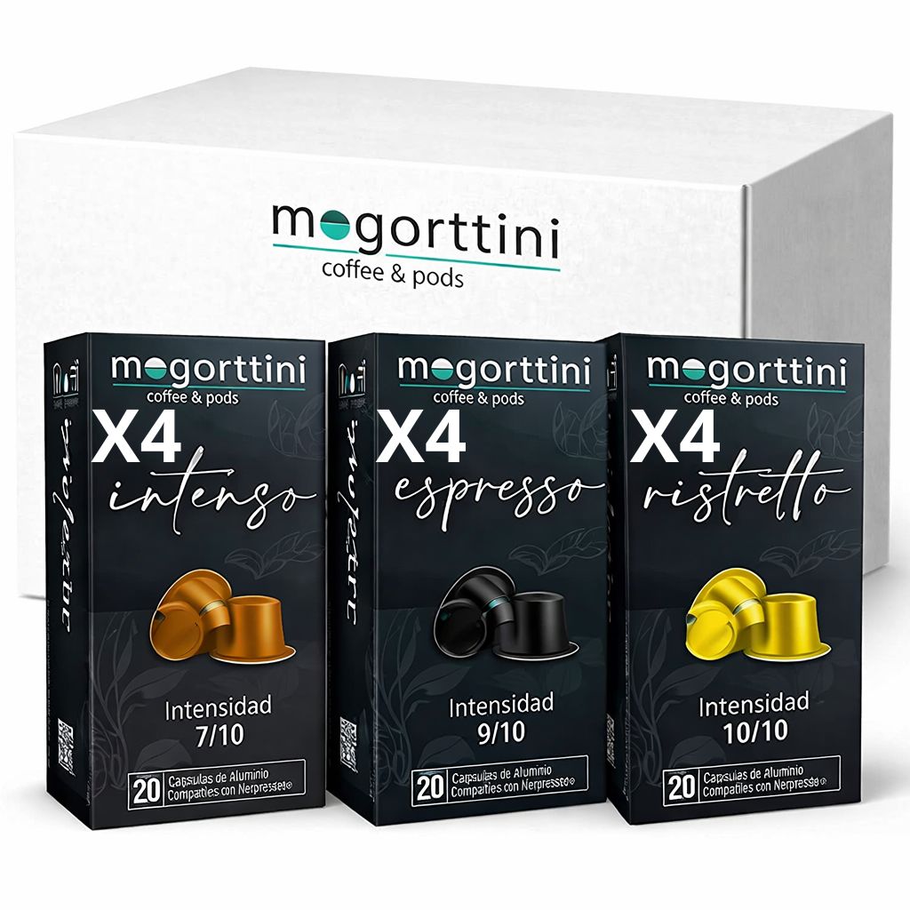 Mogorttini - pack 240 capsules - 80 x intense coffee, 80 x espresso and 80 x ristretto - ideal variety to enjoy different intensities of coffee every day at home or office