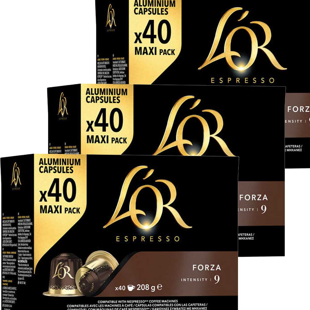 3 boxes of ristretto forza l'or 40 capsules maxi pack compatible nespresso intensity 9