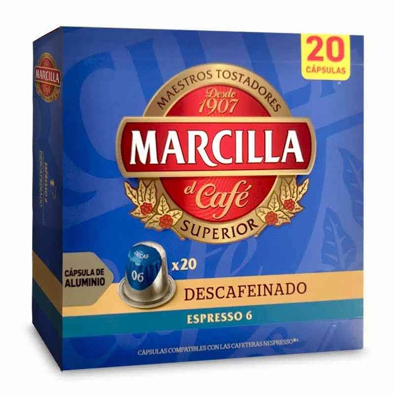 Descafeinado Marcilla , 20 cápsulas de aluminio compatibles con Nespresso
