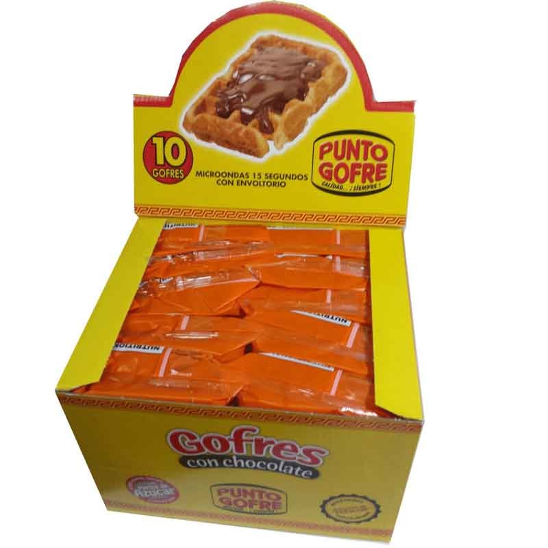 10 Gofres con chocolate. Envasados individualmente