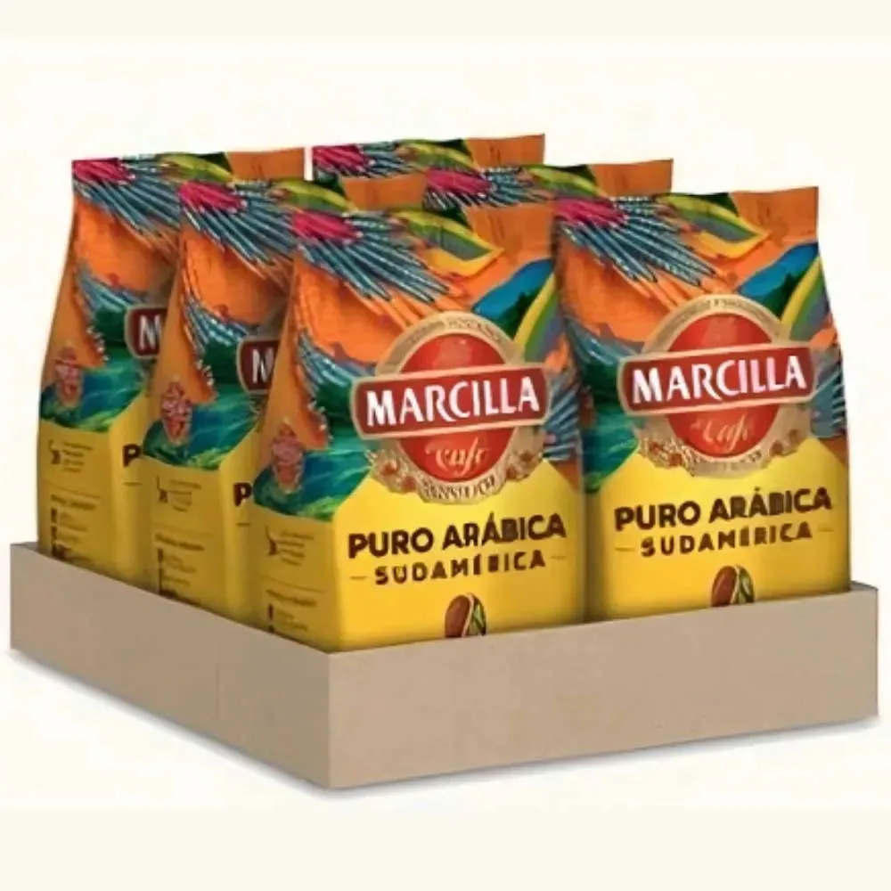 6 Paquetes de Café en grano Marcilla Puro Arábica 400 gr. Sudamérica (Brasil & Colombia)