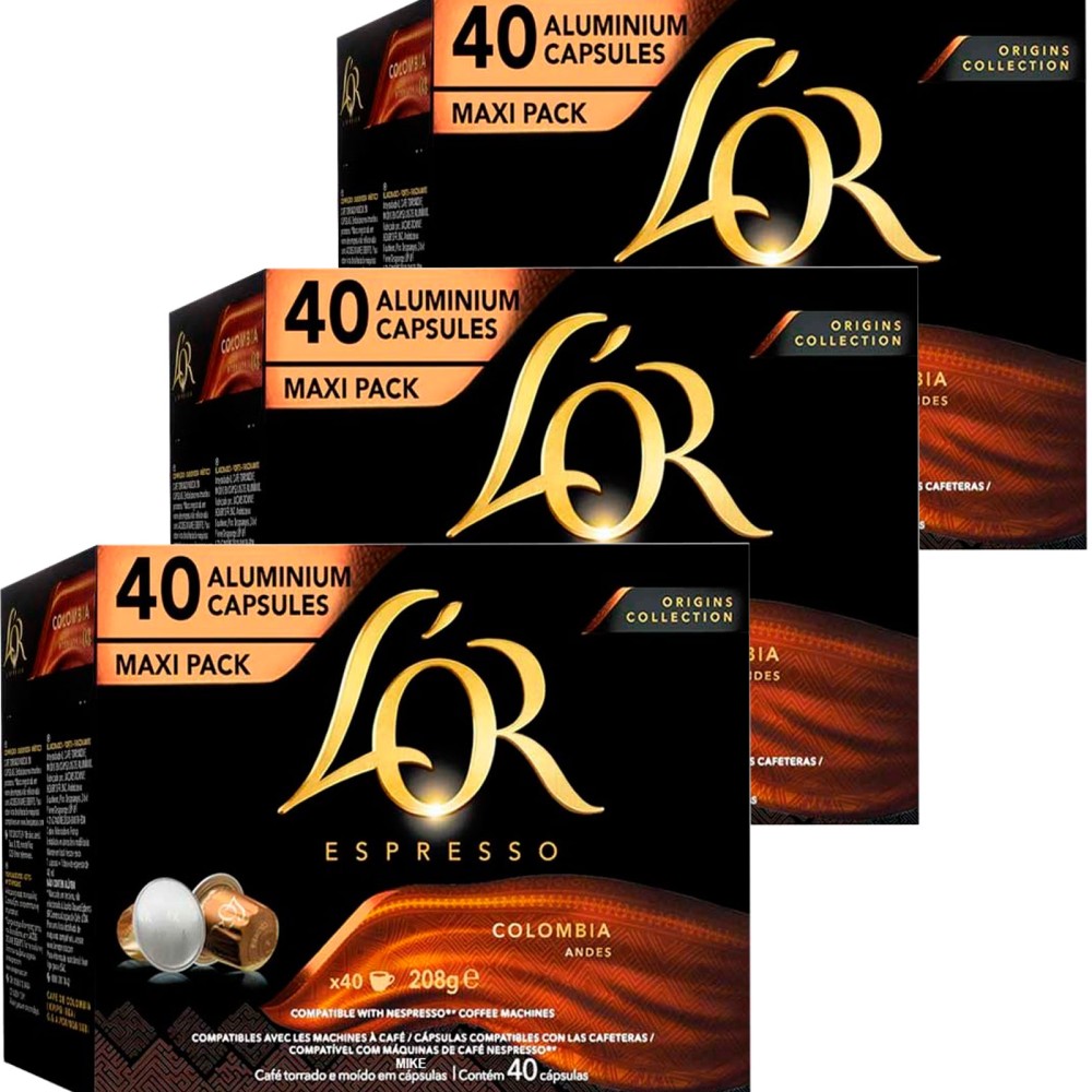 3 cajas de Colombia Andes L'OR Origins Collection 40 Cápsulas Maxi Pack compatibles Nespresso 