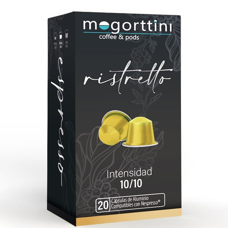 Ristretto 20 capsulas de cafe Mogorttini. Compatibles con Nespresso, en aluminio