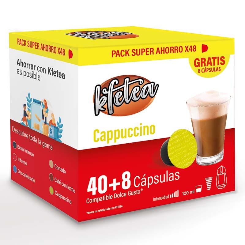 48 cápsulas Cappuccino Dolce gusto compatible  marca Kfetea ,  Formato Super Ahorro