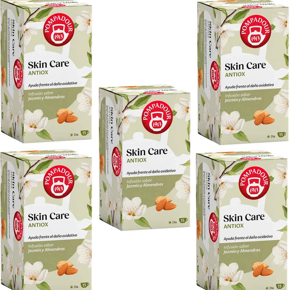 5 Cajas Skin Care Antiox Pompadour 75 infusiones Fuente de Vitamina E y C