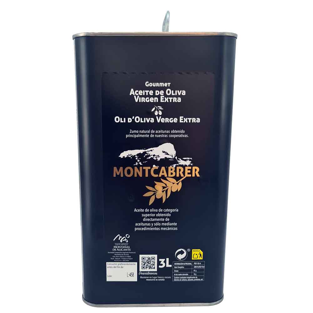 Aceite Montcabrer  Virgen Extra 3 litros procedencia Comunidad Valenciana 