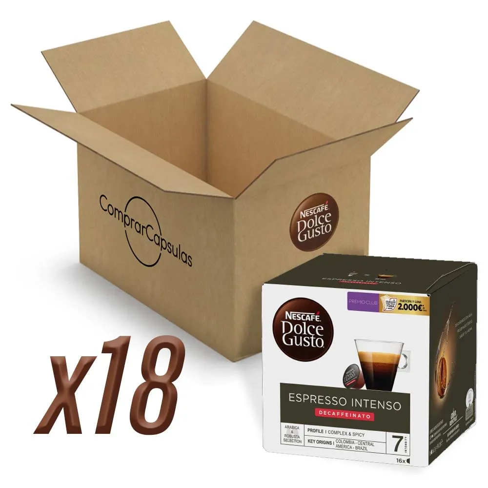 Café Descafeinado Espreso Intenso 18 cajas, 288 cápsulas Dolce Gusto