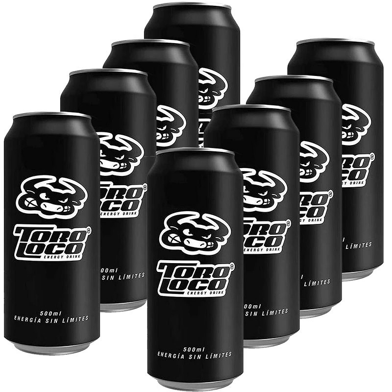 8 botes de Toro Loco energy drink 500 ml. Bebida energética