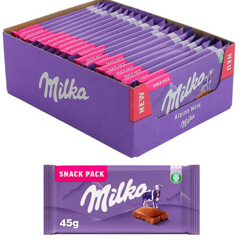Milka Alpine Milk Chocolate con leche alpina 19 unidades de 45gr.